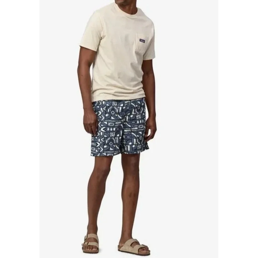 Patagonia Baggies Longs Men's Large New Visions Navy Print Shorts Drawstring - Picture 16 of 16